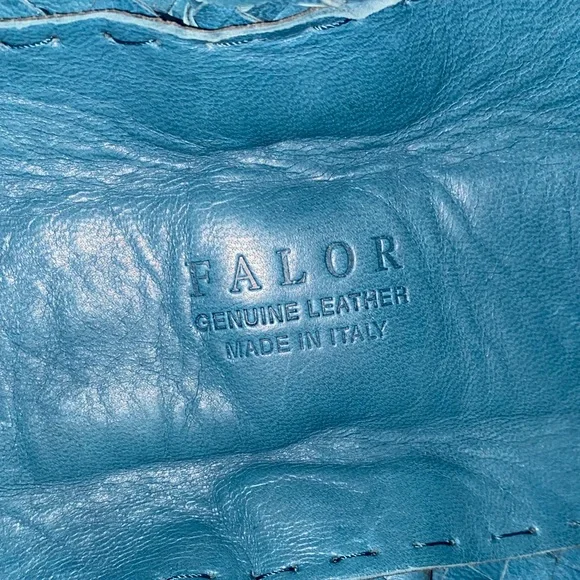 FALOR WOVEN ITALIAN SUPPLE LEATHER HANDBAG ITALIA TEAL W/ COIN POUCH ELEGANT EUC - Picture 8 of 14